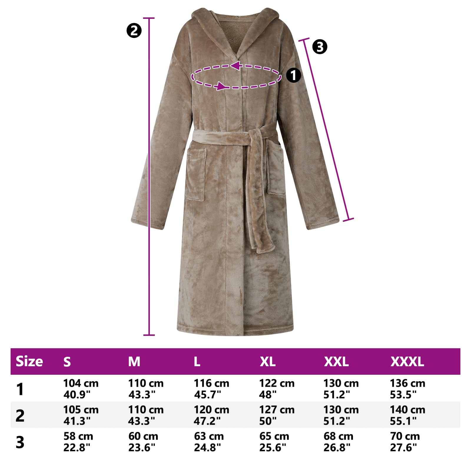 Bademantel Hoodie Beige S Flanell