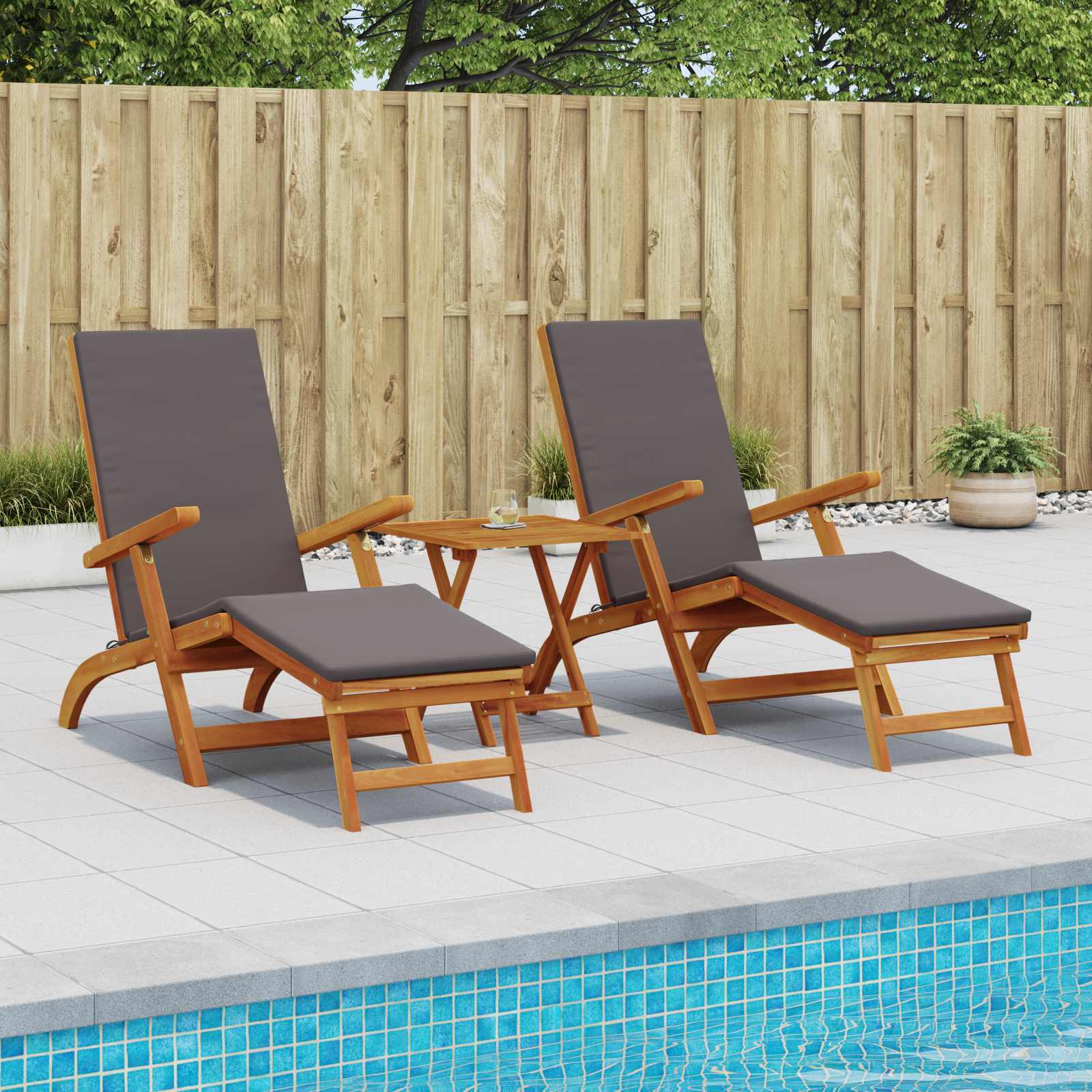 Gartenliege mit Fußteil und Tisch Massivholz Akazie