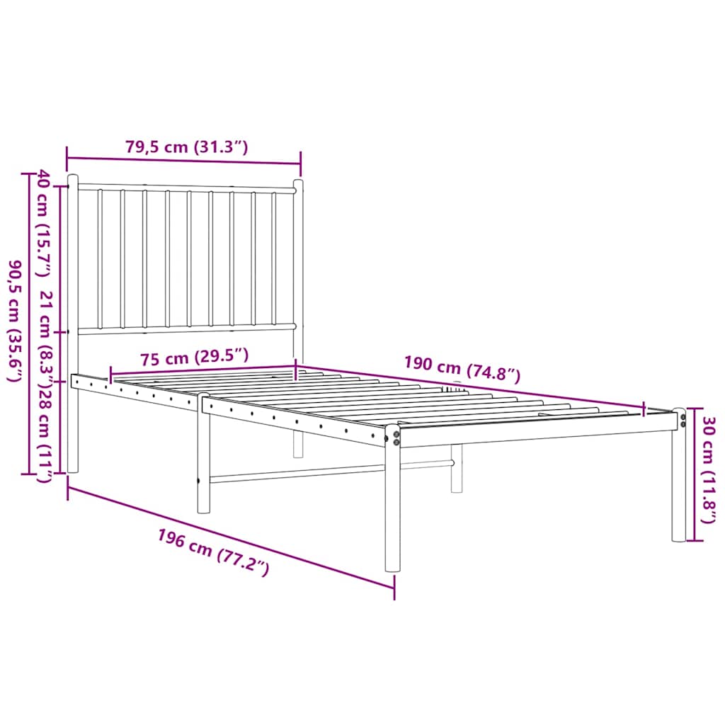 Bettgestell Metall Schwarz 75x190 cm