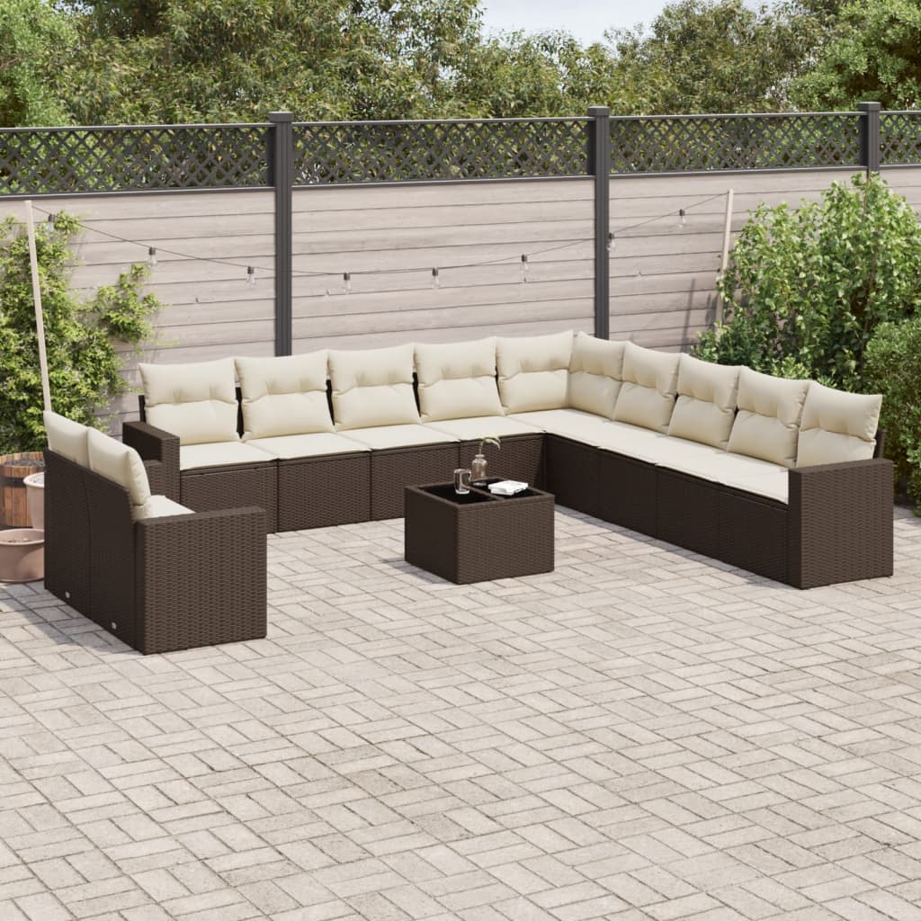 11-tlg. Garten-Sofagarnitur mit Kissen Schwarz Poly Rattan