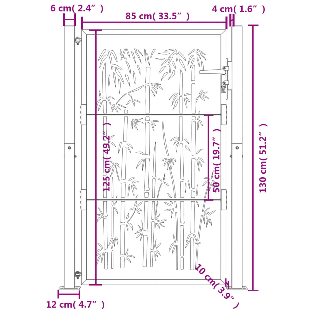 Gartentor Anthrazit 100x75 cm Stahl Bambus-Design