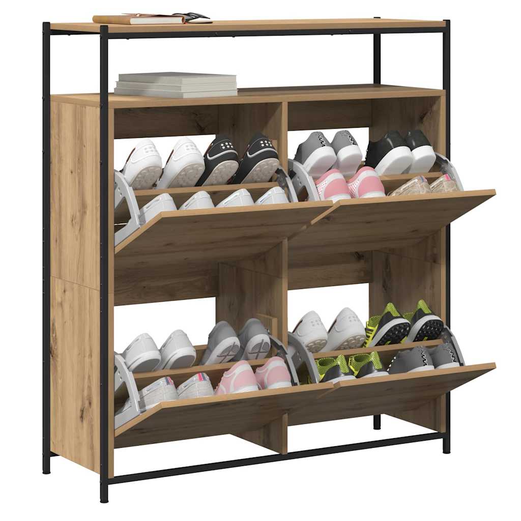 Schuhschrank mit 4 Klappen Sonoma-Eiche 100x34x112 cm