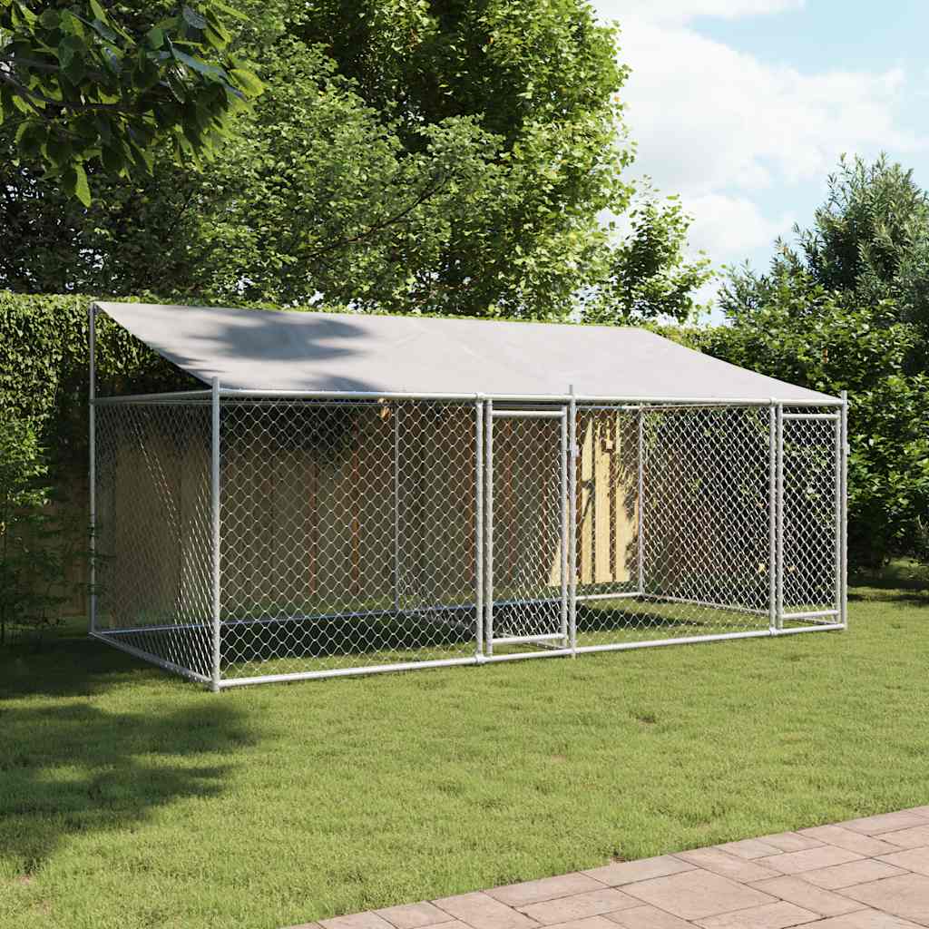 Hundezwinger mit Dach und Tür Grau 2x2x2 m Verzinkter Stahl