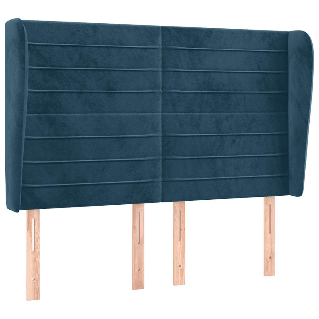 Kopfteil mit Ohren Dunkelblau 203x23x118/128 cm Samt