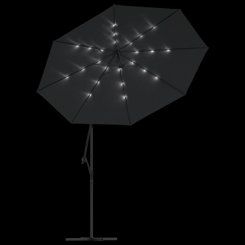 Ampelschirm mit LED-Beleuchtung und Stahl-Mast Weinrot