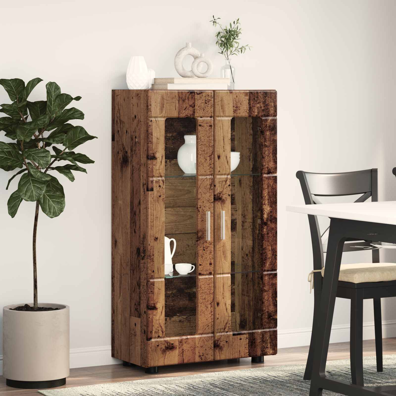 Highboard mit Regal FLORIN Weiß 60 x 35 x 182 cm Holzwerkstoff