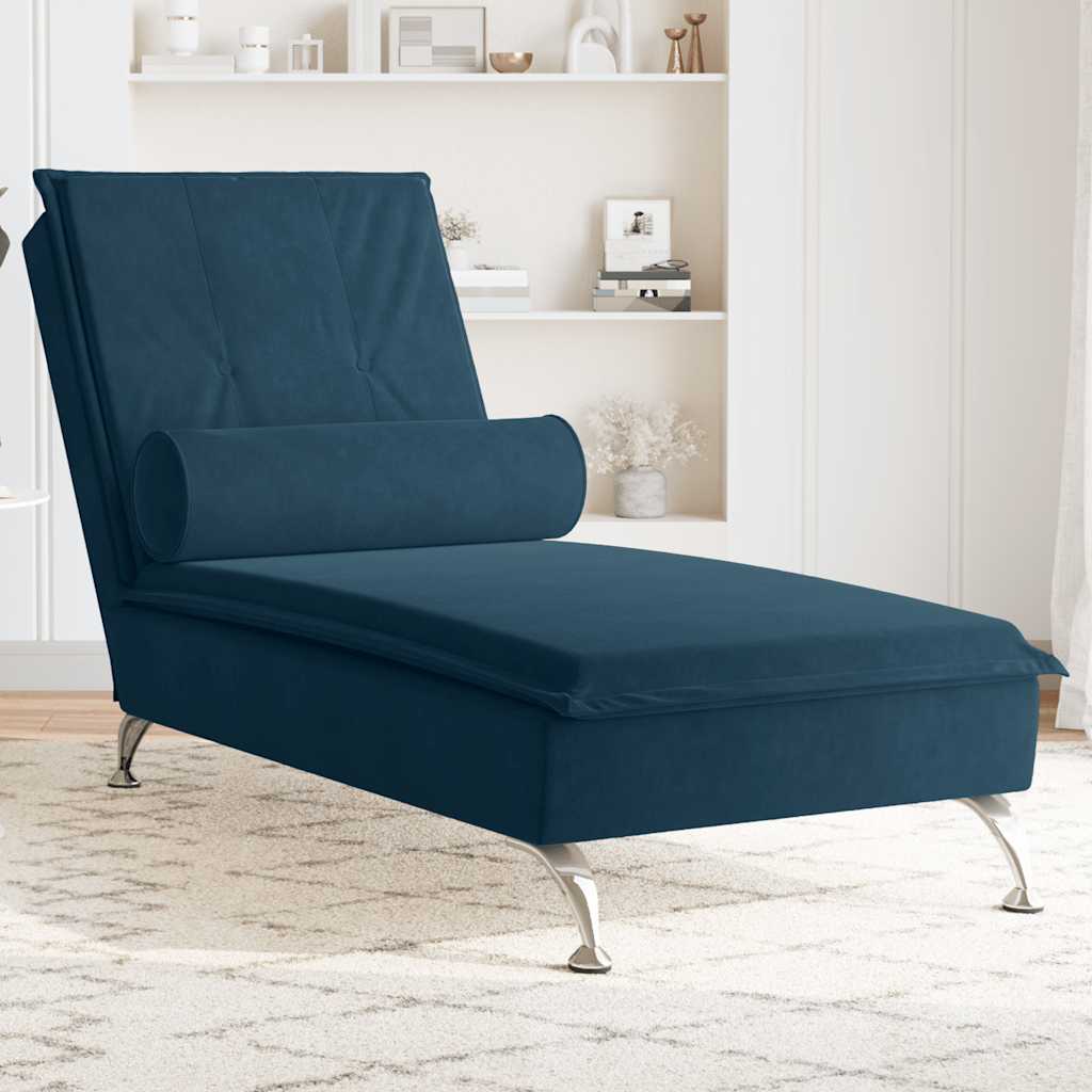 Massage-Chaiselongue mit Nackenrolle Hellgrau Samt