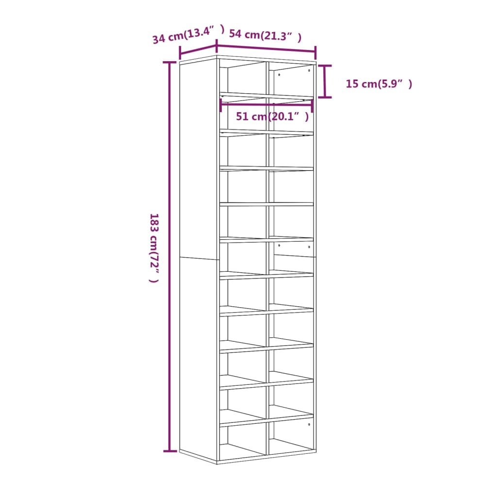 Schuhschrank Weiß 54x34x183 cm Holzwerkstoff