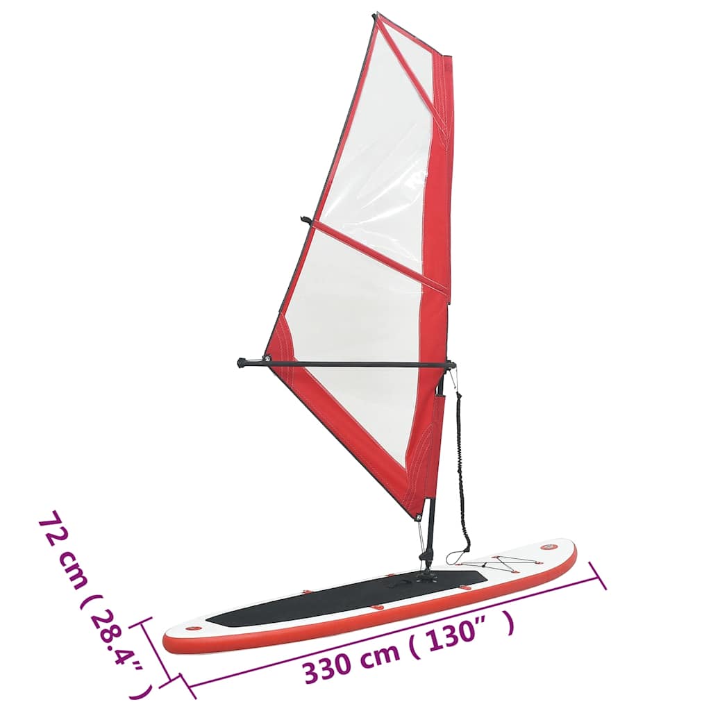 Aufblasbares SUP-Board mit Segel Set Rot und Weiß