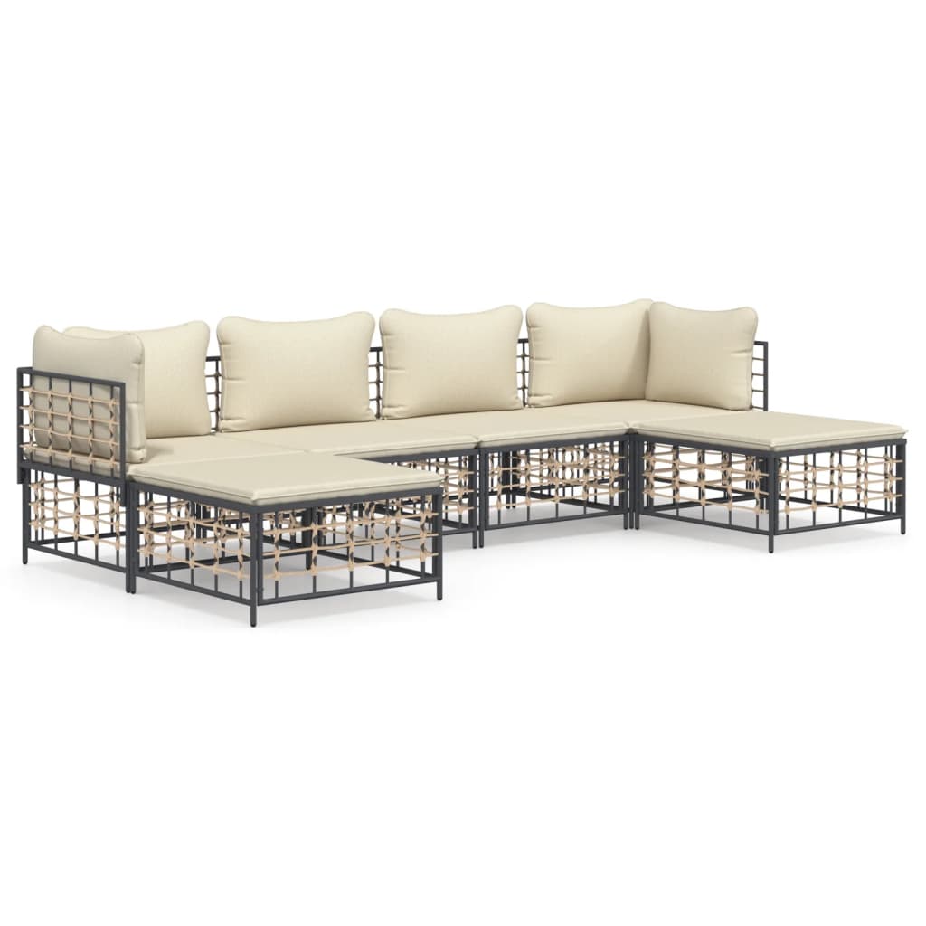 7-tlg. Garten-Lounge-Set mit Kissen Anthrazit Poly Rattan