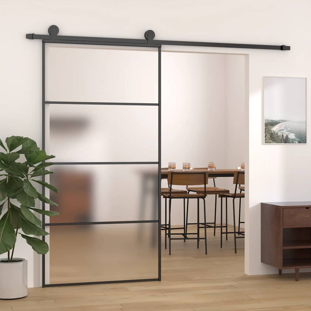 Schiebetür Aluminium und ESG Glas 90x205 cm Schwarz