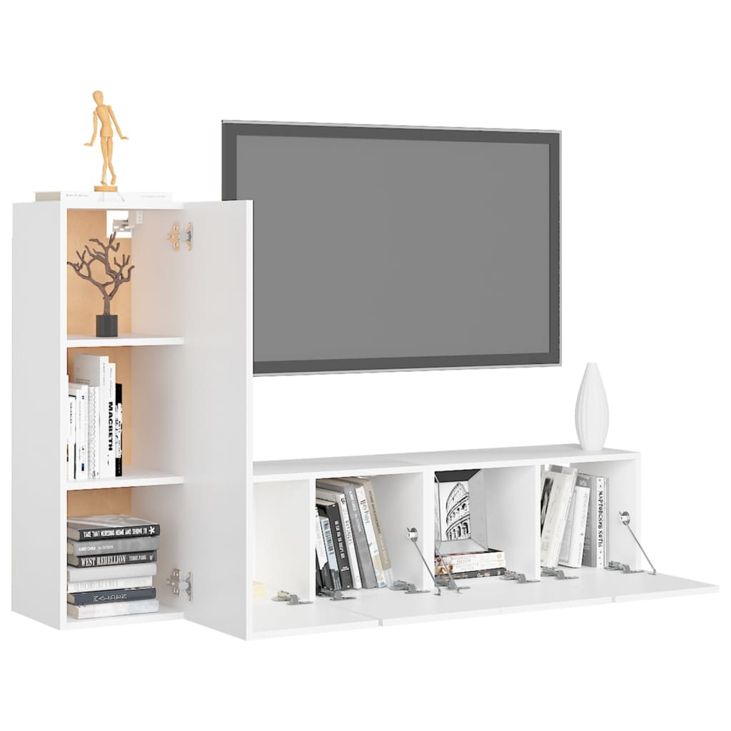 3-tlg. TV-Schrank-Set Weiß Holzwerkstoff