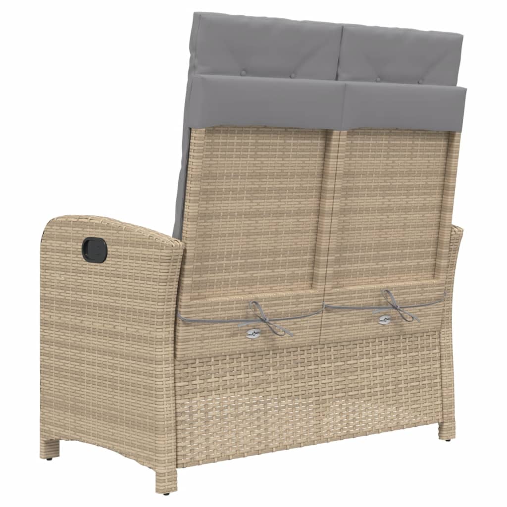 Gartenbank Verstellbar mit Kissen Schwarz Poly Rattan