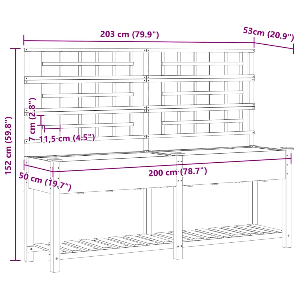 Garten-Pflanzgefäß Beige 71 x 38 x 152 cm Massivholz aus Fichte
