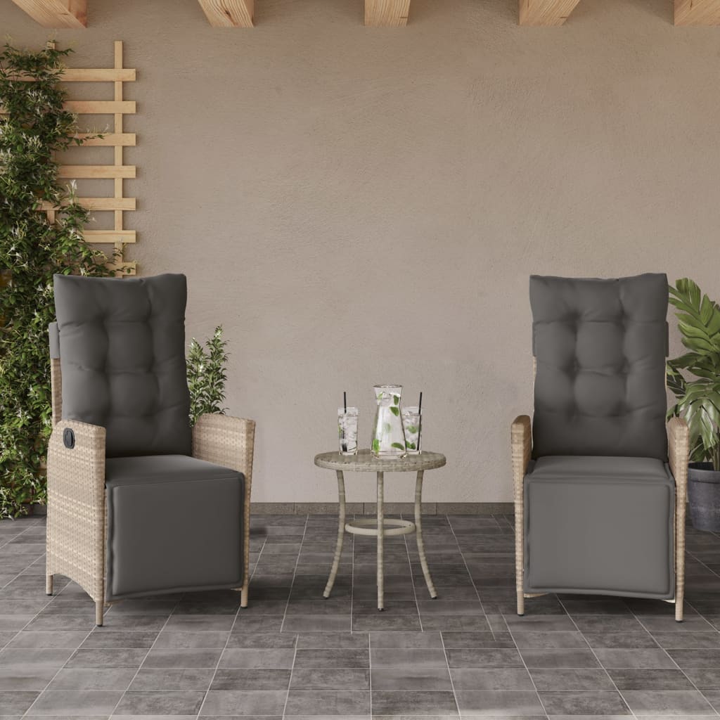 Gartensessel Verstellbar mit Kissen Schwarz Poly Rattan