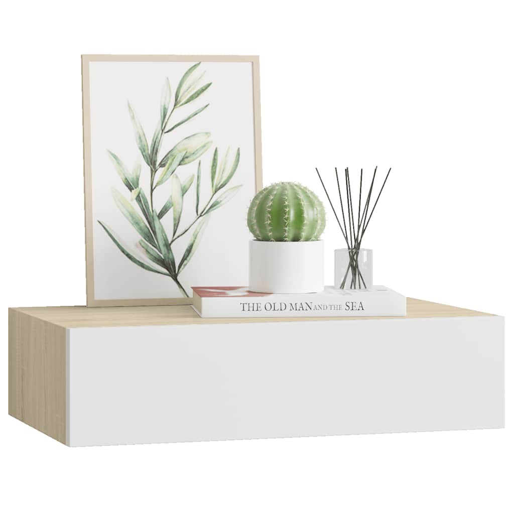 Wandregal mit Schublade Weiß 40x23,5x10 cm MDF