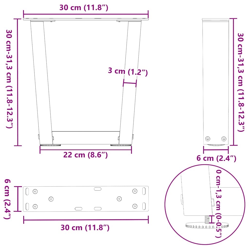 Couchtischbeine V-Form 2 Stück Schwarz 30x(30-31,3) cm Stahl