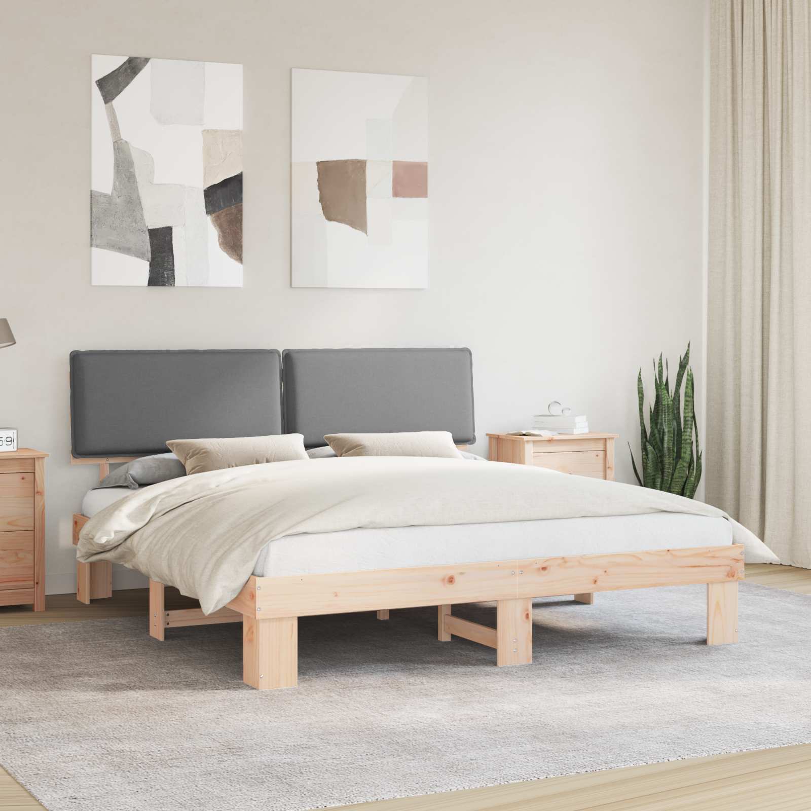 Bettgestell mit gepolstertem Kopfteil Hellgrau 200 x 200 cm