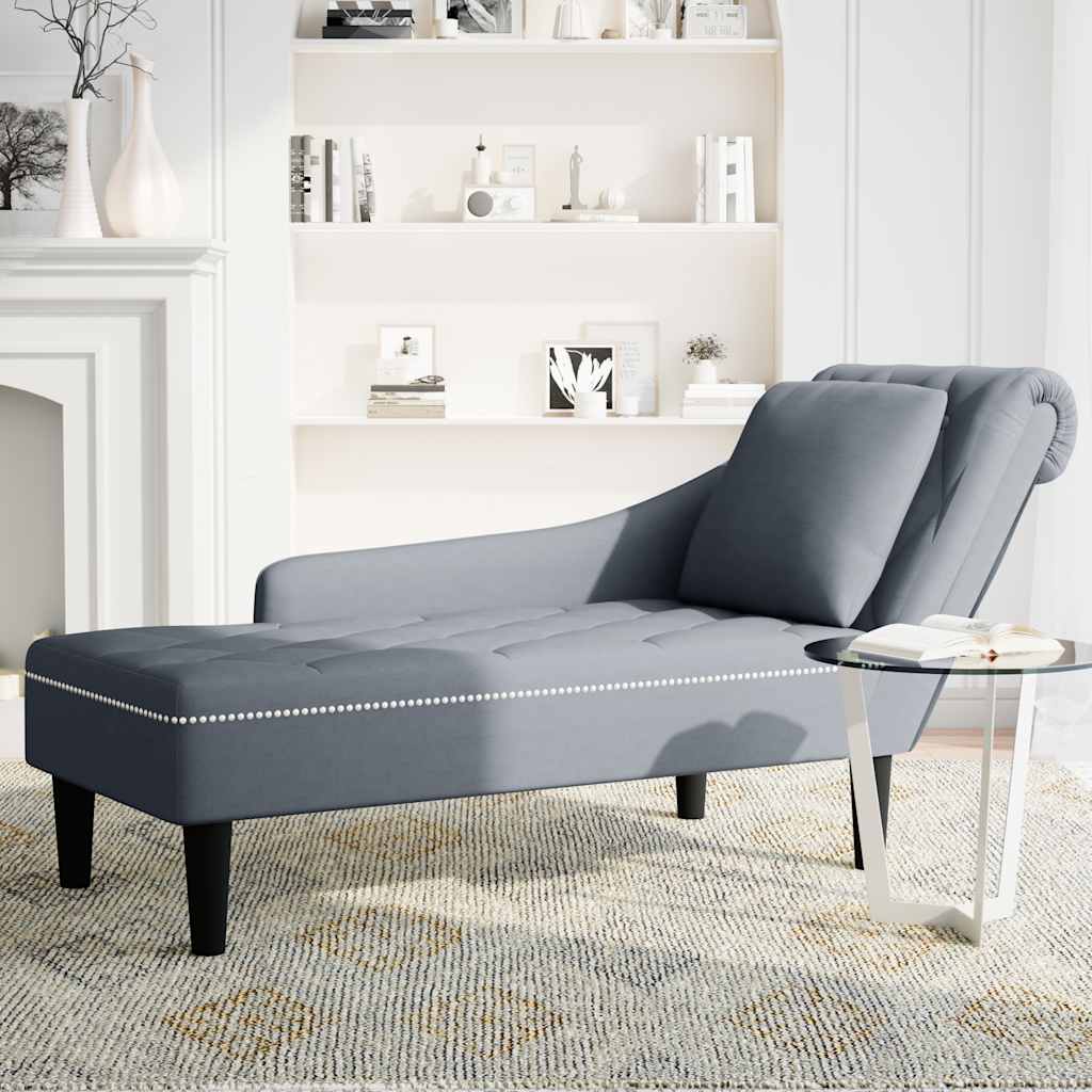 Chaiselongue mit Kissen und Rechter Armlehne Blau Samt