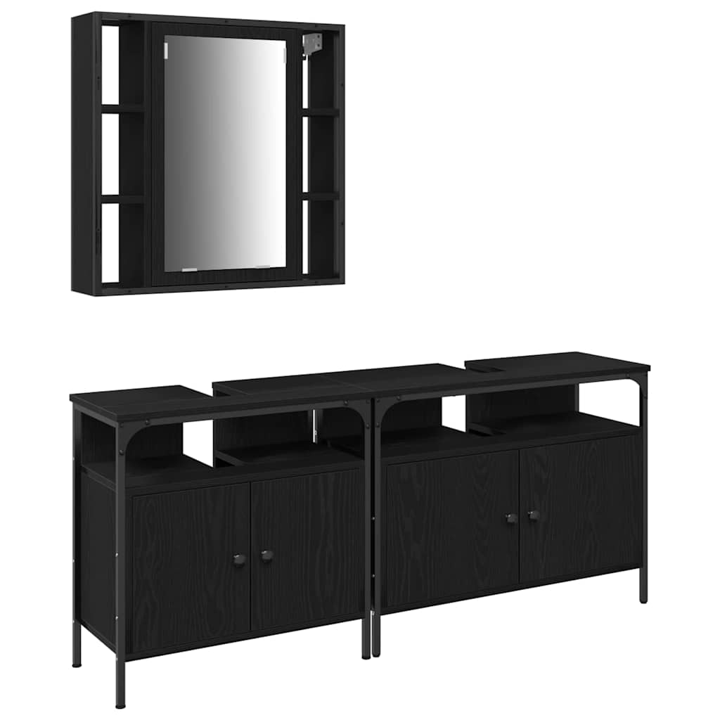 3-tlg. Badmöbel-Set Schwarz Holzwerkstoff