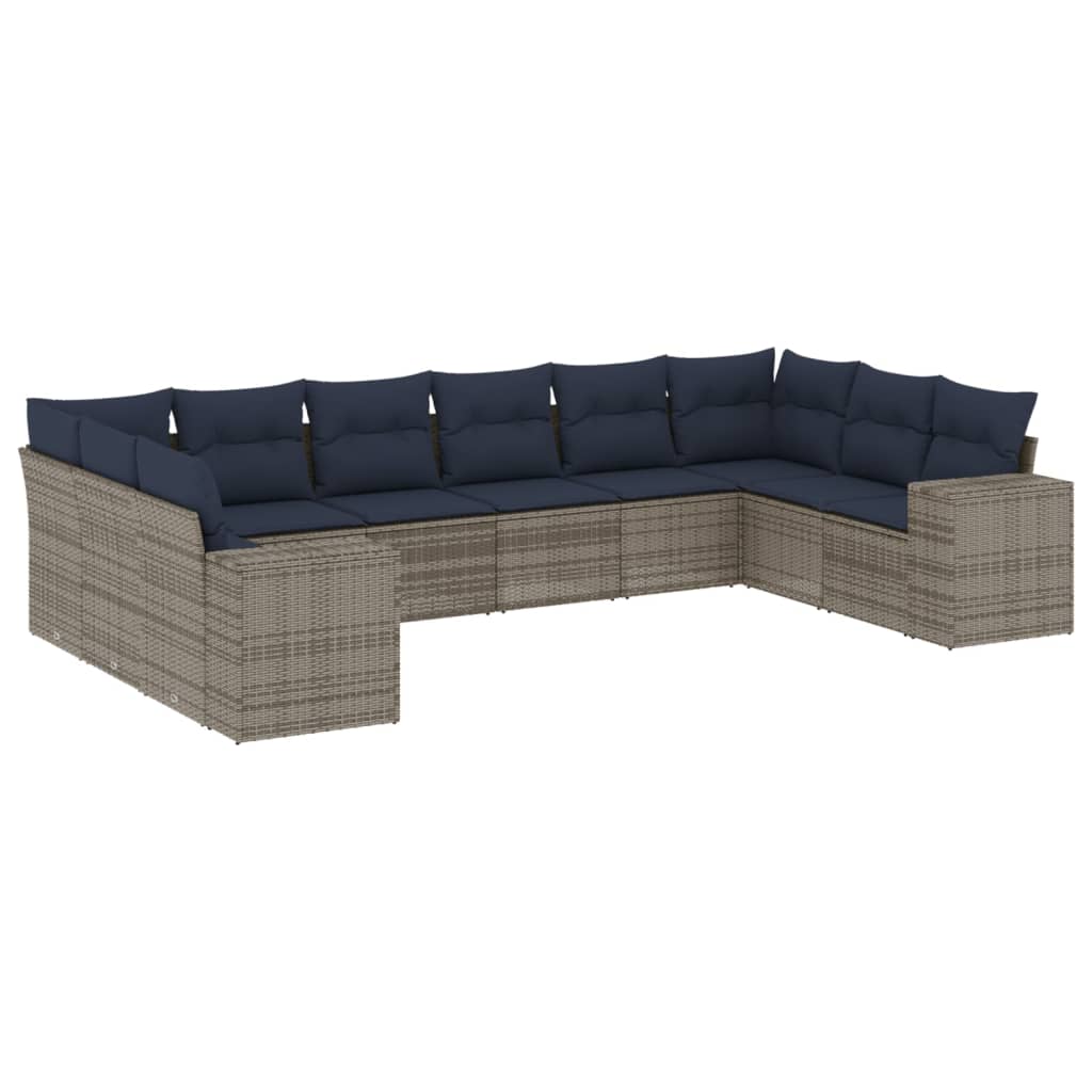10-teiliges Gartensofa-Set mit Kissen, schwarzes Polyrattan
