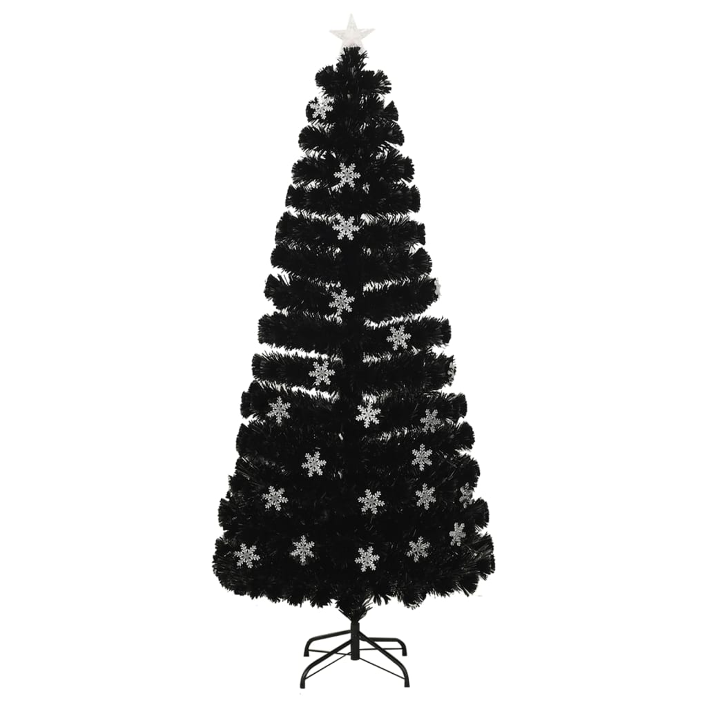 Weihnachtsbaum mit LED-Schneeflocken Schwarz 120 cm Fiberoptik