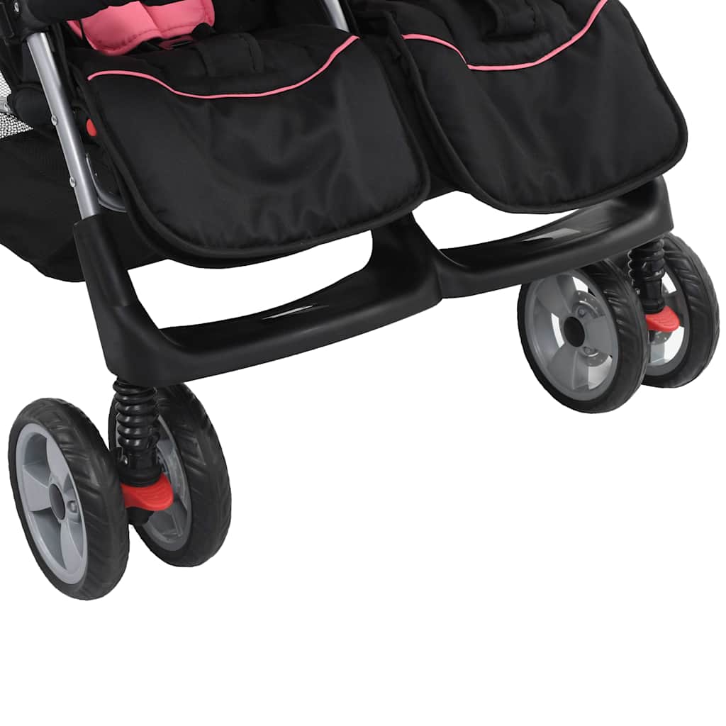 Zwillingskinderwagen Stahl Rot und Schwarz