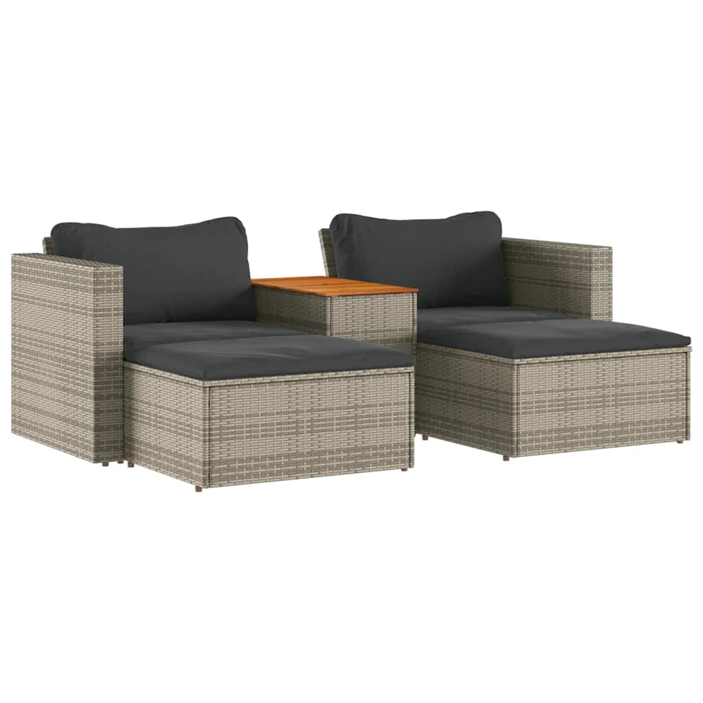 5tlg. Garten-Sofagarnitur mit Kissen Schwarz Poly Rattan Akazie