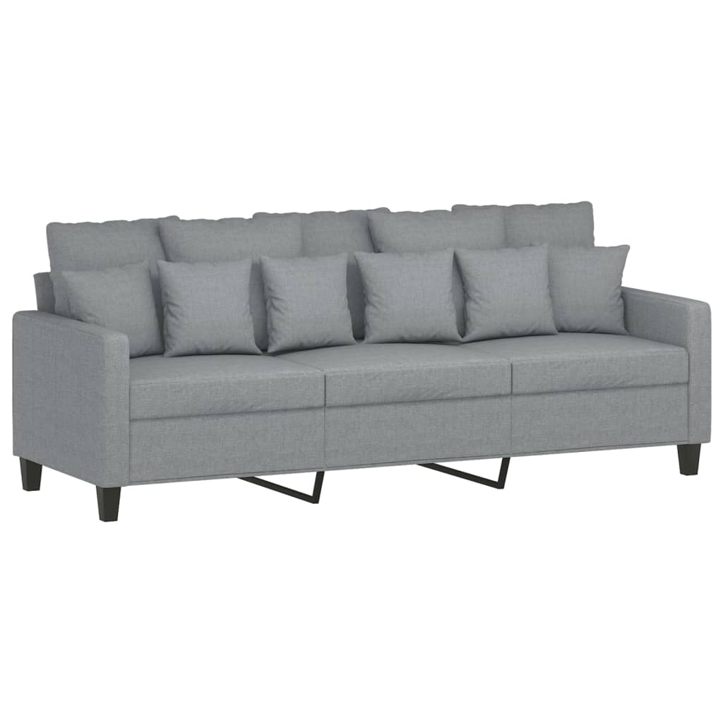 3-Sitzer-Sofa mit Hocker Creme 180 cm Stoff
