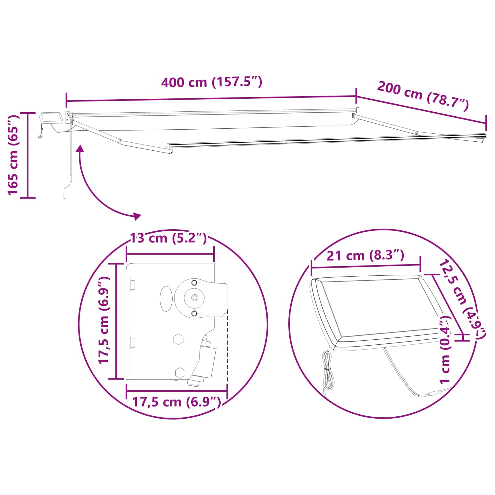 Elektrisches Markisenrahmen Weiß 2,5 x 2 m Aluminium