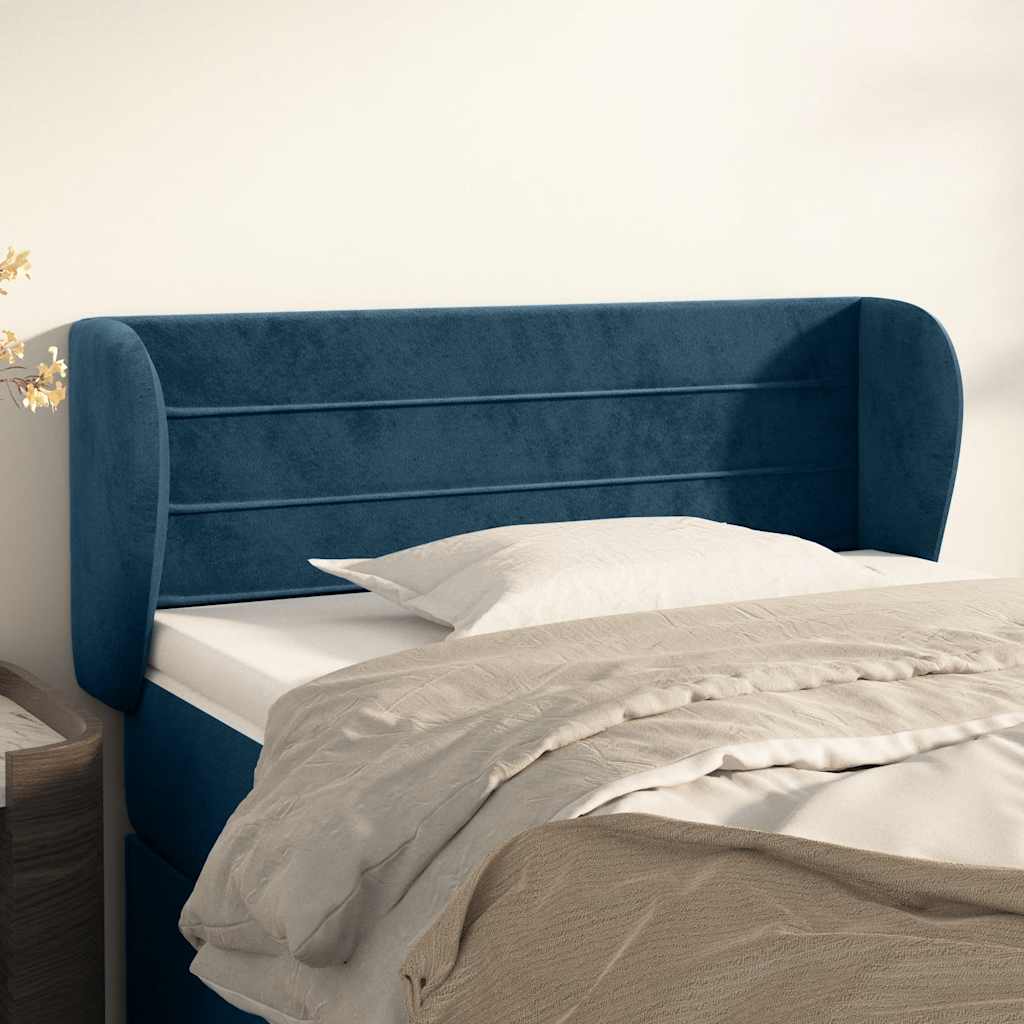Kopfteil mit Ohren Dunkelblau 203x23x118/128 cm Samt