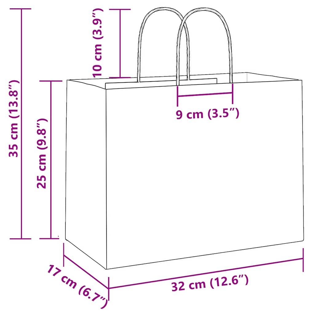 Papiertragetaschen 50 Stk. mit Henkeln Braun 21x11x36 cm