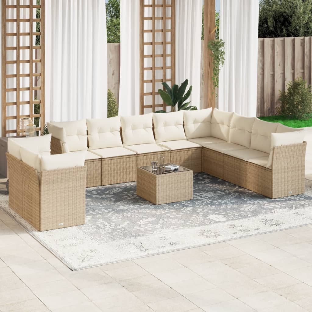 10-tlg. Garten-Sofagarnitur mit Kissen Schwarz Poly Rattan