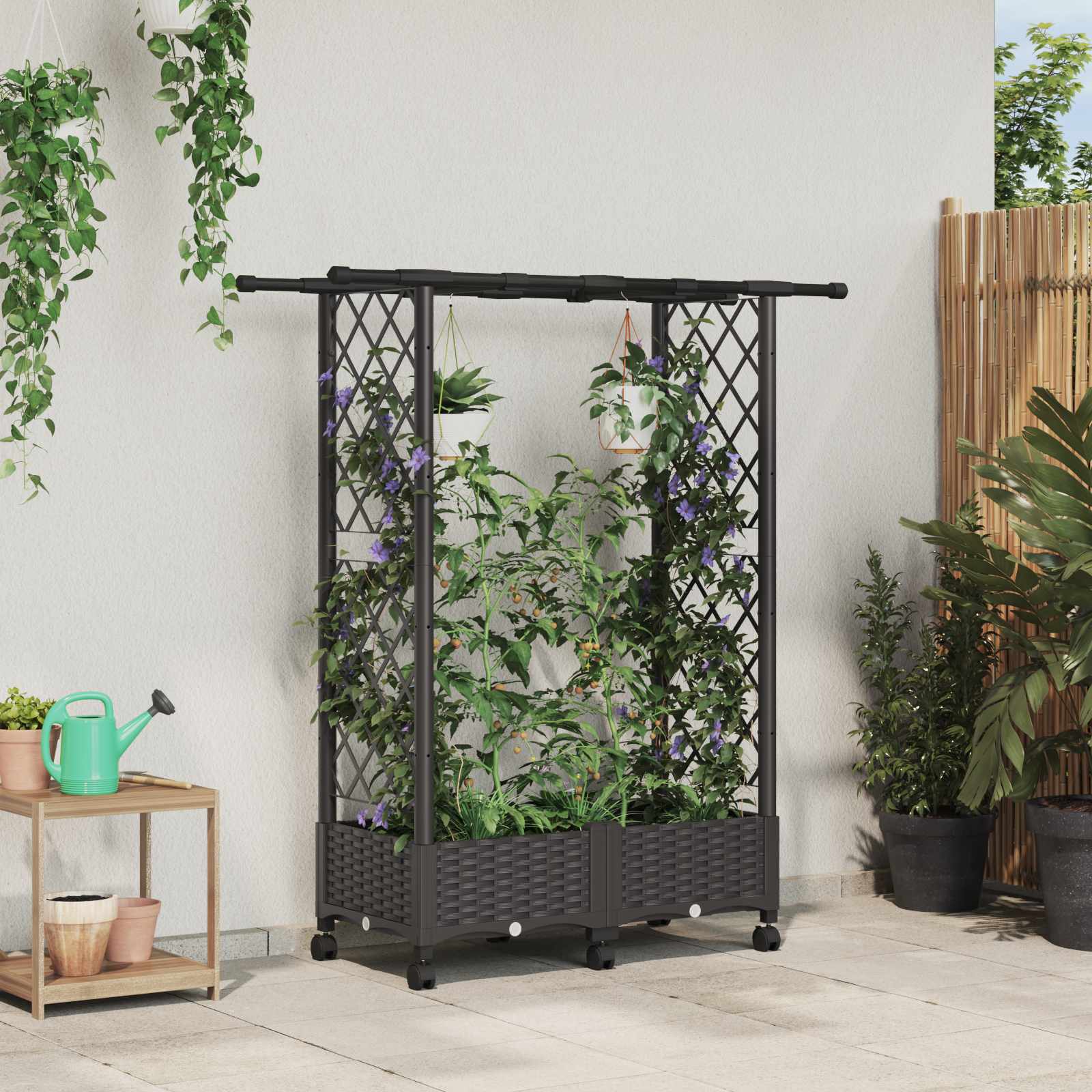 Hochbeet mit Rankgitter und Dach Braun 124 x 40 x 123 cm PP