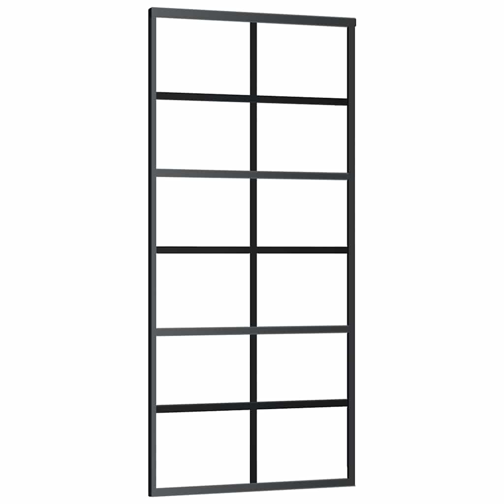Schiebetür mit Beschlag Schwarz 76x205 cm ESG-Glas