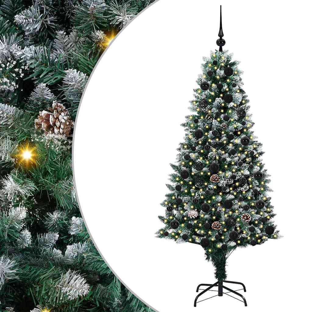 Künstlicher Weihnachtsbaum mit LEDs Kugeln Zapfen 150 cm