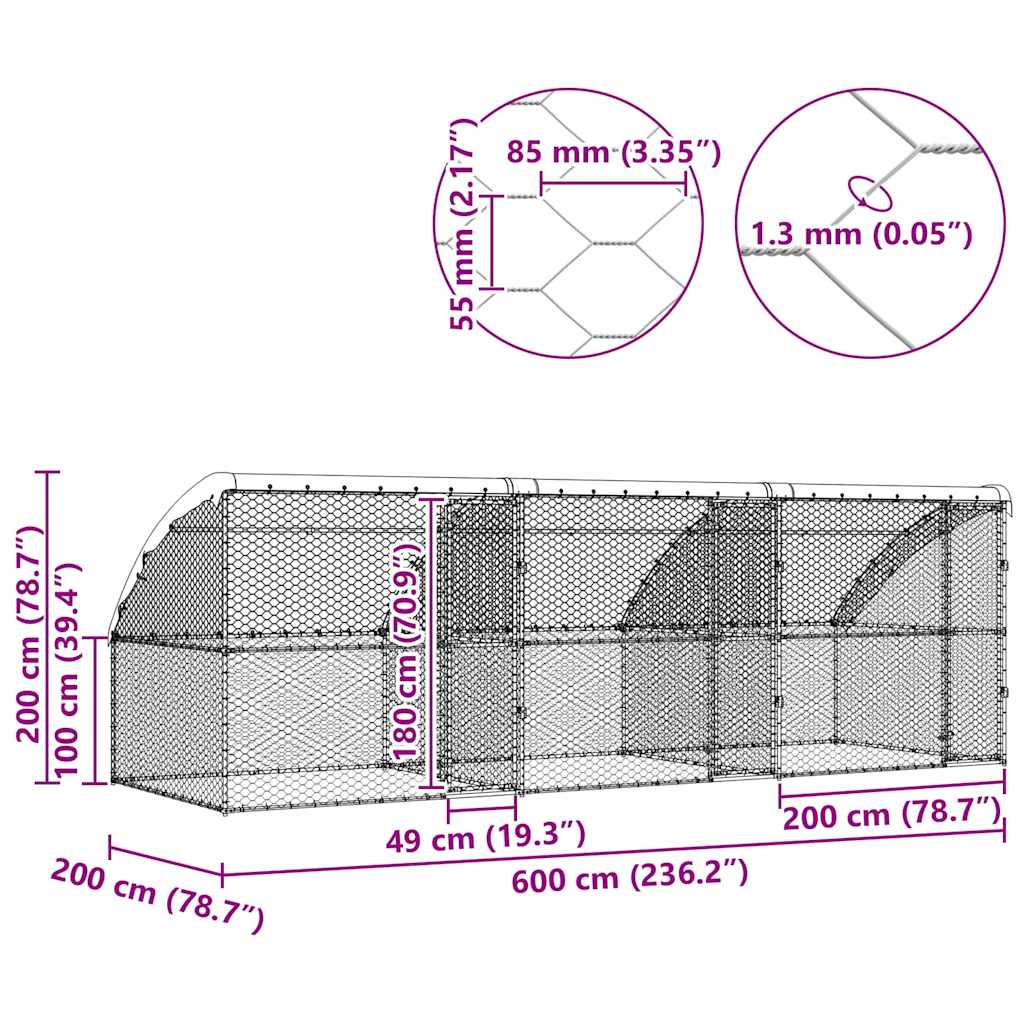 Hundekäfig 2 pcs Silber 4 x 2 x 2 m Verzinkter Stahl