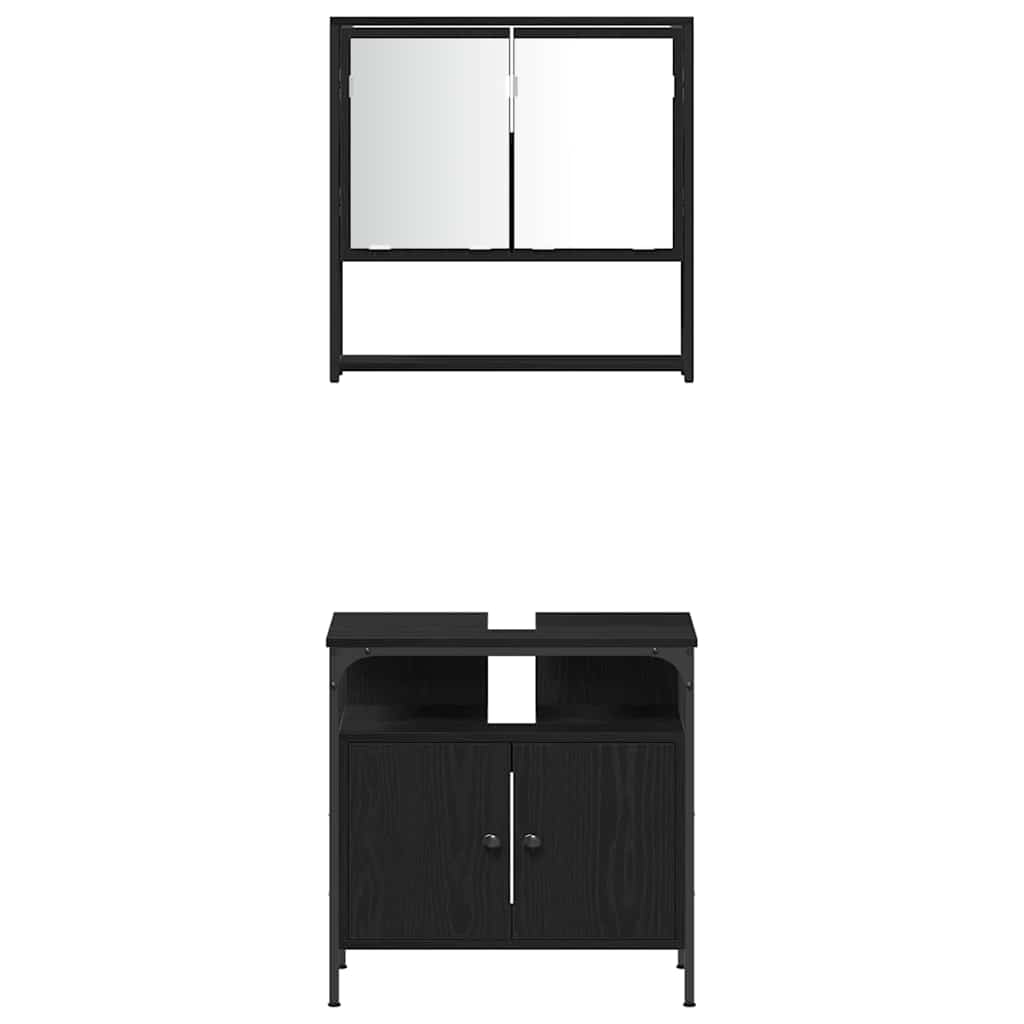 3-tlg. Badmöbel-Set Schwarz Holzwerkstoff