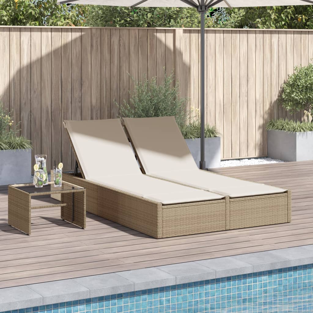 Doppel-Sonnenliege mit Kissen Schwarz Poly Rattan