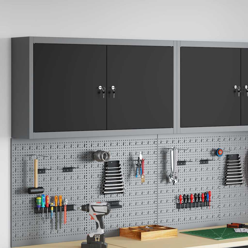 Werkzeugschrank mit Regal Schwarz und Grau 55 x 55 x 55 cm