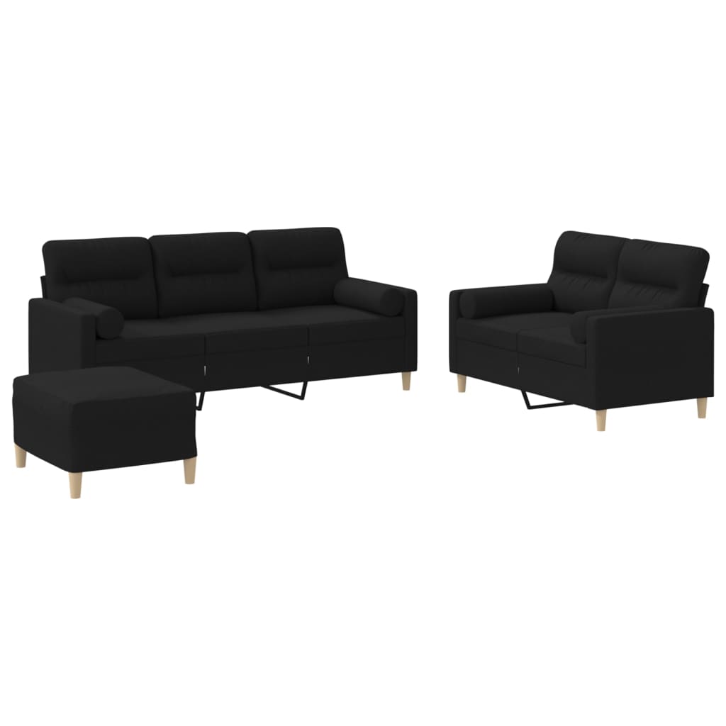 3-tlg. Sofagarnitur mit Kissen Taupe Stoff