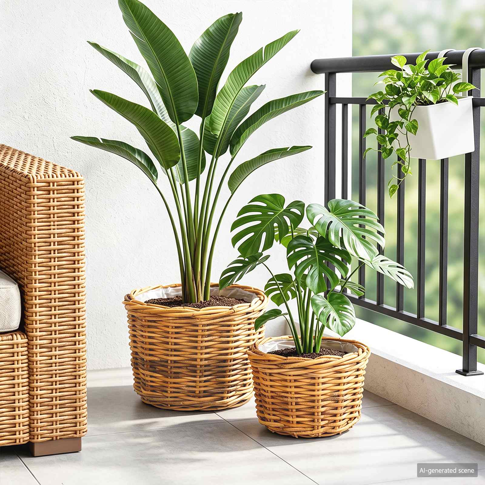 Blumentopf Korb 2 Stk. Natürliches Grau Kubu Rattan
