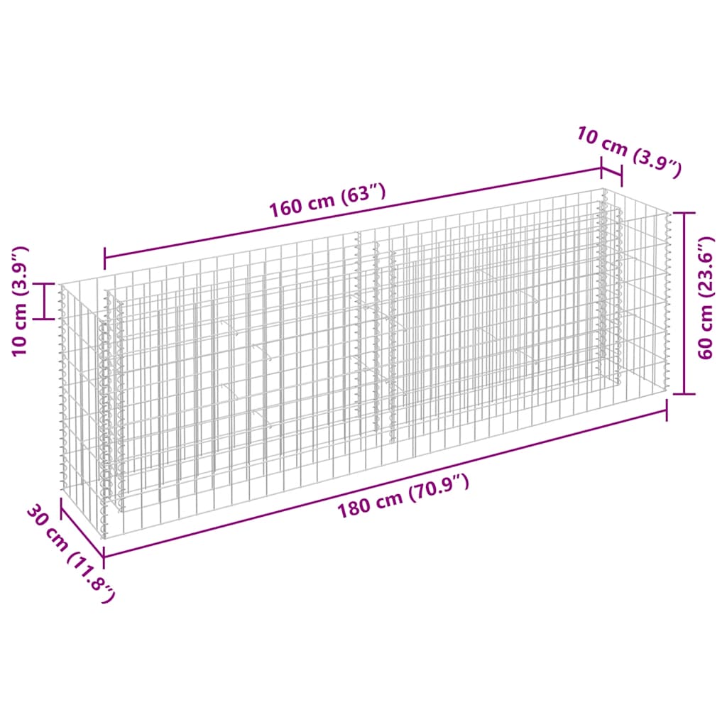 Gabionen-Hochbeet Verzinkter Stahl 90x30x10 cm