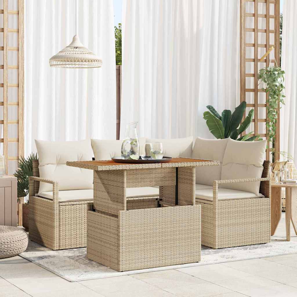 Garten Essgruppe mit Kissen 5 pcs Schwarz und Creme