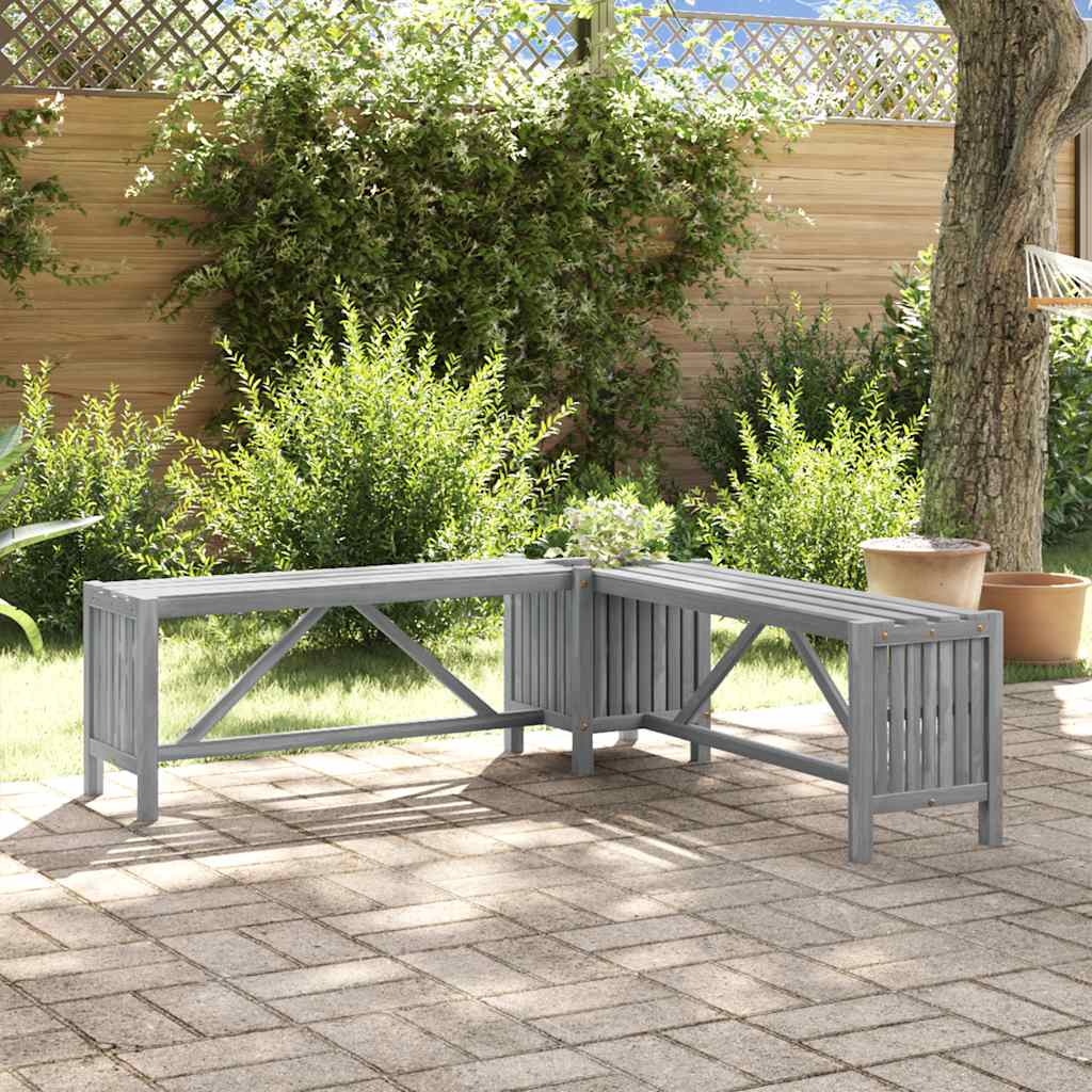 Gartenbank mit 2 Pflanzkübeln 150 cm Massivholz Akazie Grau