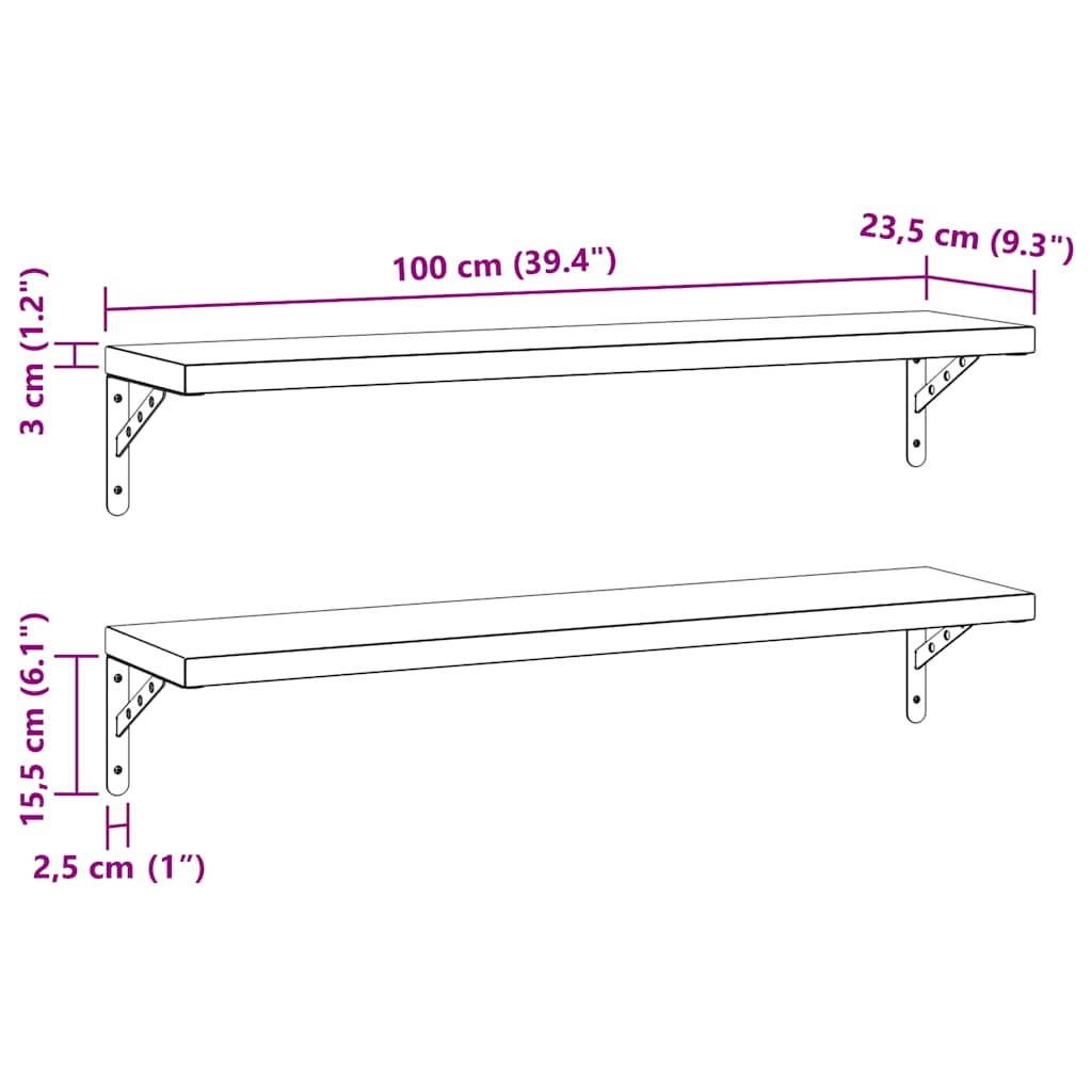 Wandregale 2 Stk. 100x40 cm Silbern Edelstahl