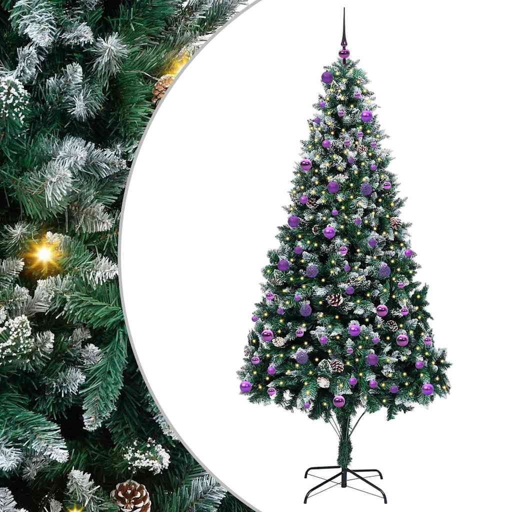 Künstlicher Weihnachtsbaum mit LEDs Kugeln Zapfen 150 cm