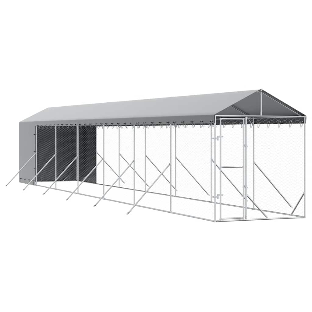 Outdoor-Hundezwinger mit Dach Silbern 2x6x2,5m Verzinkter Stahl