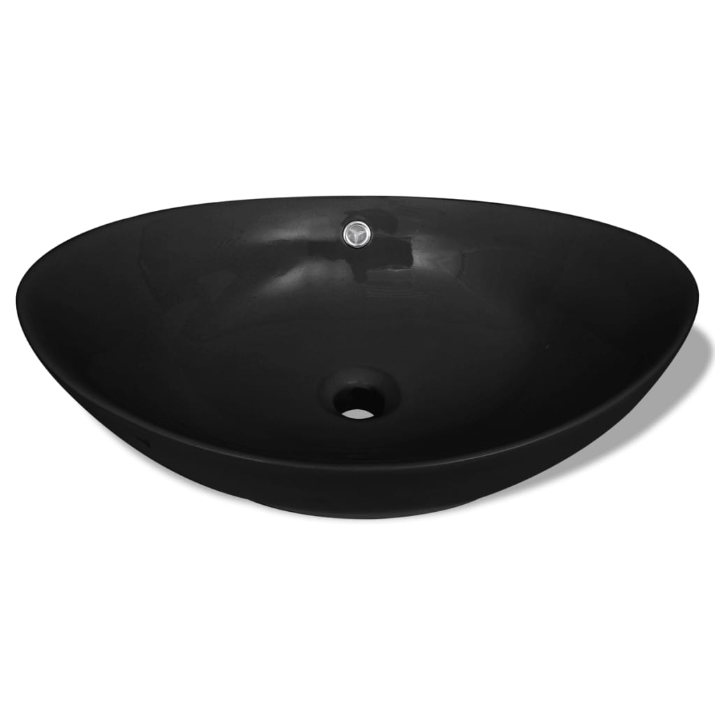 Keramik Waschbecken Keramikspülen Überlauf Oval 59 x 38,5 cm