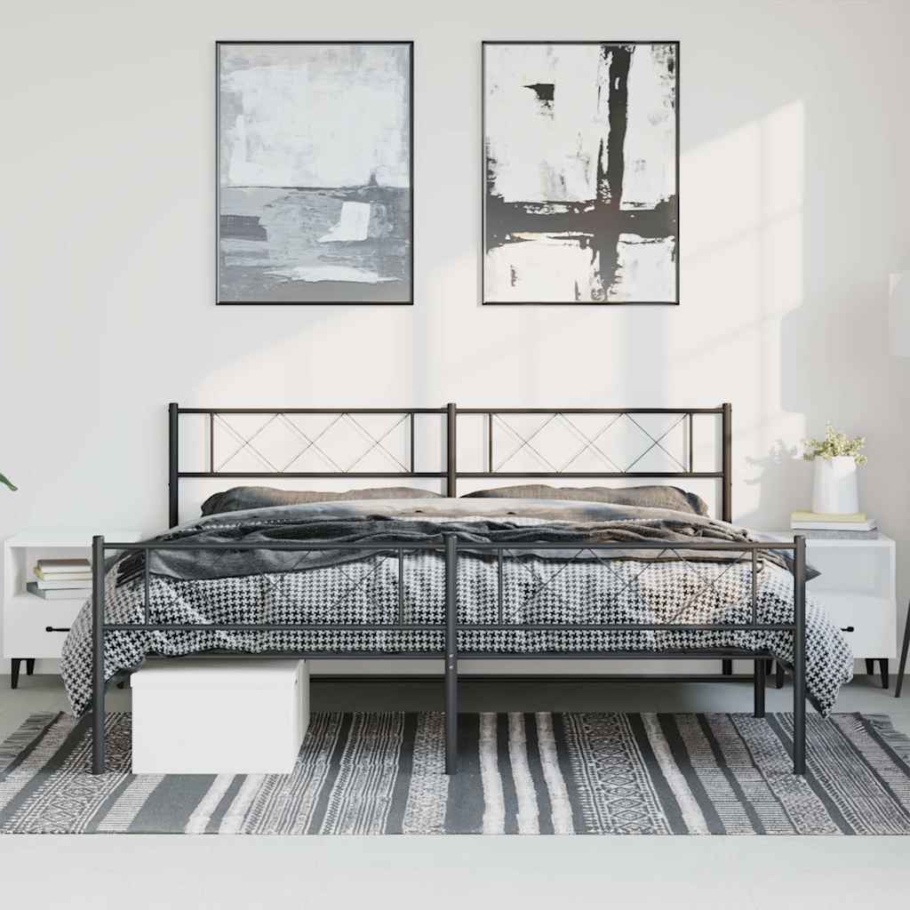 Bettgestell mit Kopfteil Metall Schwarz 100x190 cm